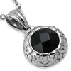 Stainless Steel Bali-Inspired Dome Circle Charm Pendant w/ Jet Black CZ