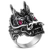 Stainless Steel 2-tone Large Dragon Chinese Zodiac Sign Biker Ring w/ Light Siam Red CZ