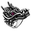 Stainless Steel 2-tone Large Dragon Chinese Zodiac Sign Biker Ring w/ Violet CZ