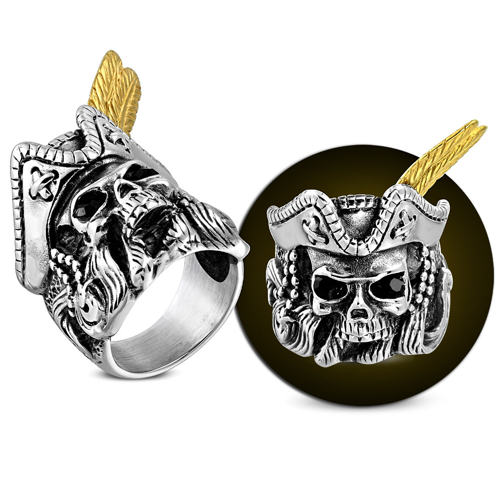 Jack Sparrow Skull Ring Silver Caribbean Biker Pirates Stainless Steel Size 7-13