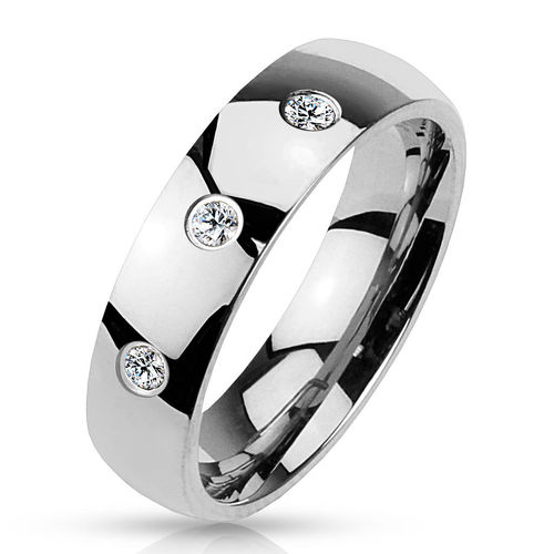3 CZ Set Classic Dome 316L Stainless Steel Rings