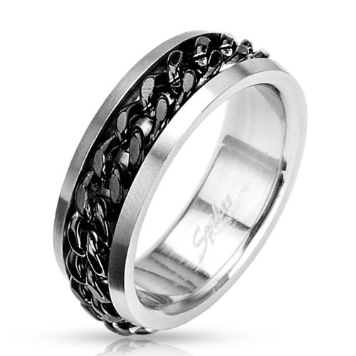 Spinning Center Black Chain 316L Stainless Steel Ring