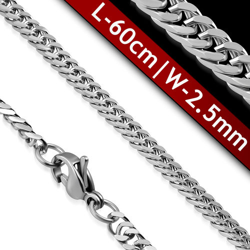 L-60cm W-2.5mm | Stainless Steel Lobster Claw Clasp Flat Curb Cuban Link Chain