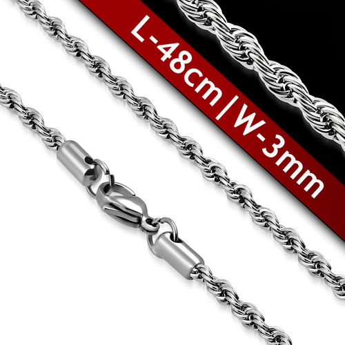 L-48cm W-3mm | Stainless Steel Lobster Claw Clasp Braided Rope Link Chain