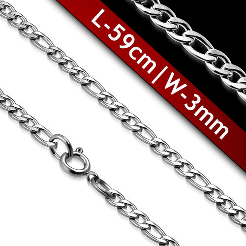 L-59cm W-3mm | Stainless Steel Lobster Claw Clasp Figaro Link Chain