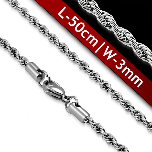 L-50cm W-3mm | Stainless Steel Lobster Claw Clasp Braided Rope Link Chain