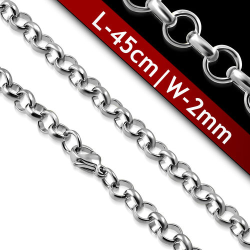 L-45cm W-2mm | Stainless Steel Lobster Claw Clasp Rolo Link Chain