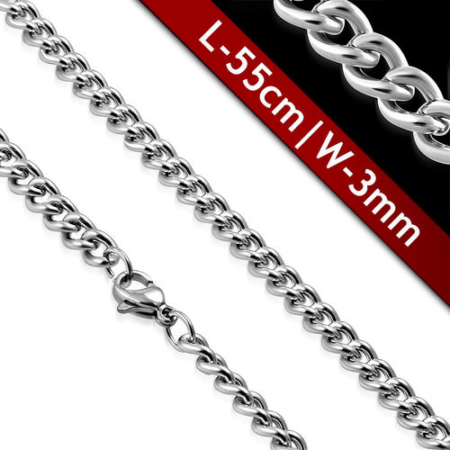 L-55cm W-3mm | Stainless Steel Lobster Claw Clasp Closure Curb Cuban Link Chain