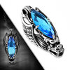Stainless Steel 2-Tone Crystal Dragon Wing Invisible Bail Biker Pendant W/ Faceted Aquamarine CZ