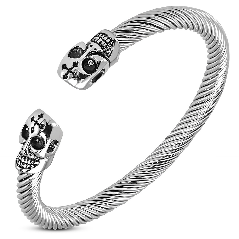 7.6 Stainless Steel Celtic Twisted Cable Wire Torc Cuff Bangle with Ball Length 
