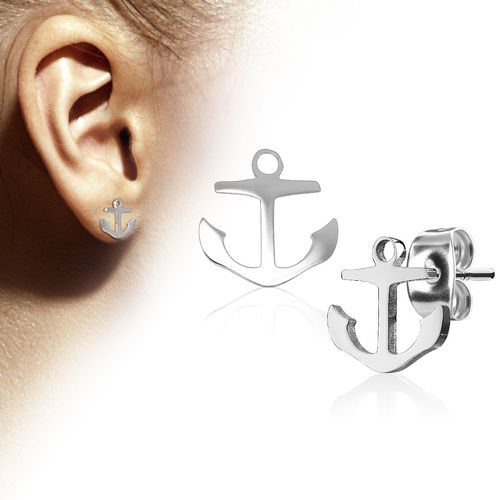 Pair of Hand Polished Anchor 316L Stainless Steel Earring Studs